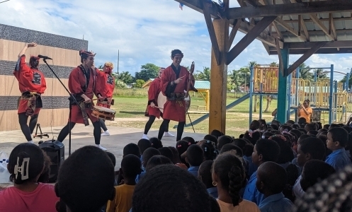 Takarabune performance attended by all the students of the Saint Vianny Primary School in Belize City